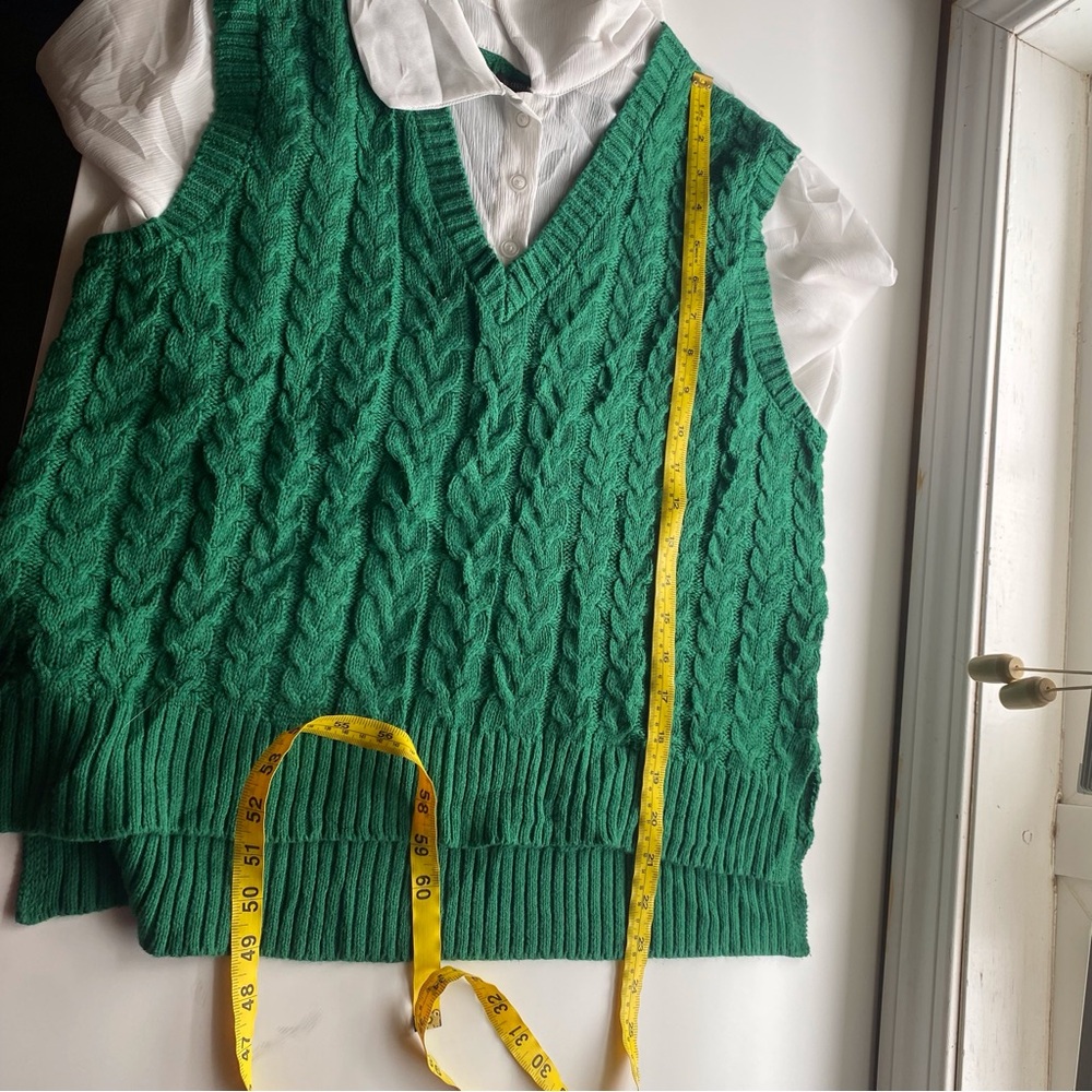 Christian Siriano White Collared Blouse Green Cable Knit Sweater Vest Preppy - Picture 11 of 13